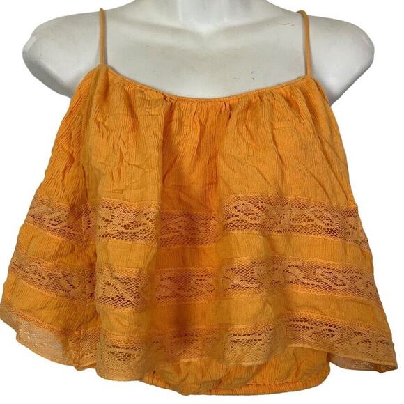 Free People Tops - Free People Orange Crochet Lace Cropped Sleeveless Top Shirt Blouse Boho sz S